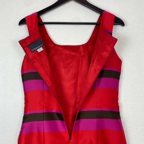 CYNTHIA ROWLEY Multi color Block Striped Shift Satin Dress 8 - Picture 10 of 12